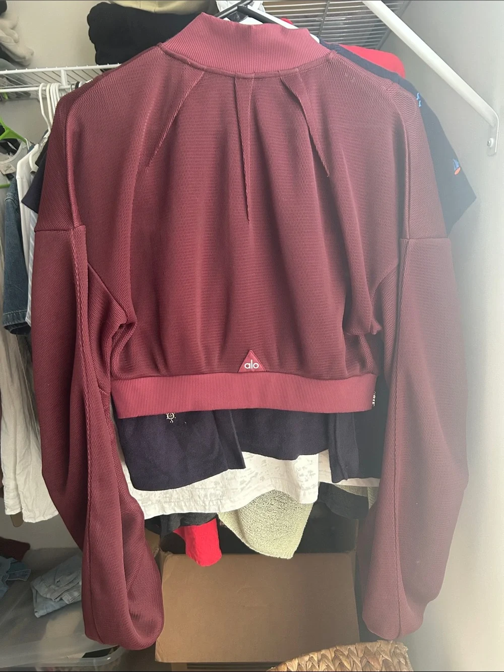 ALO Yoga Burgundy Cropped Zip Bomber Jacket
